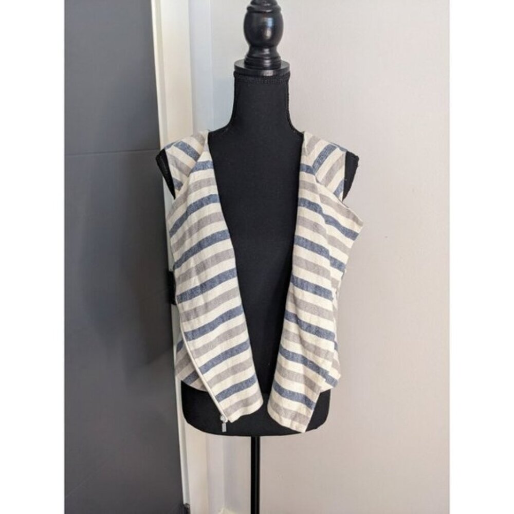 Chico's Black Label Zip Striped Vest in‎ Blue Combo - 2